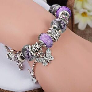 Butterfly purple charm bracelet